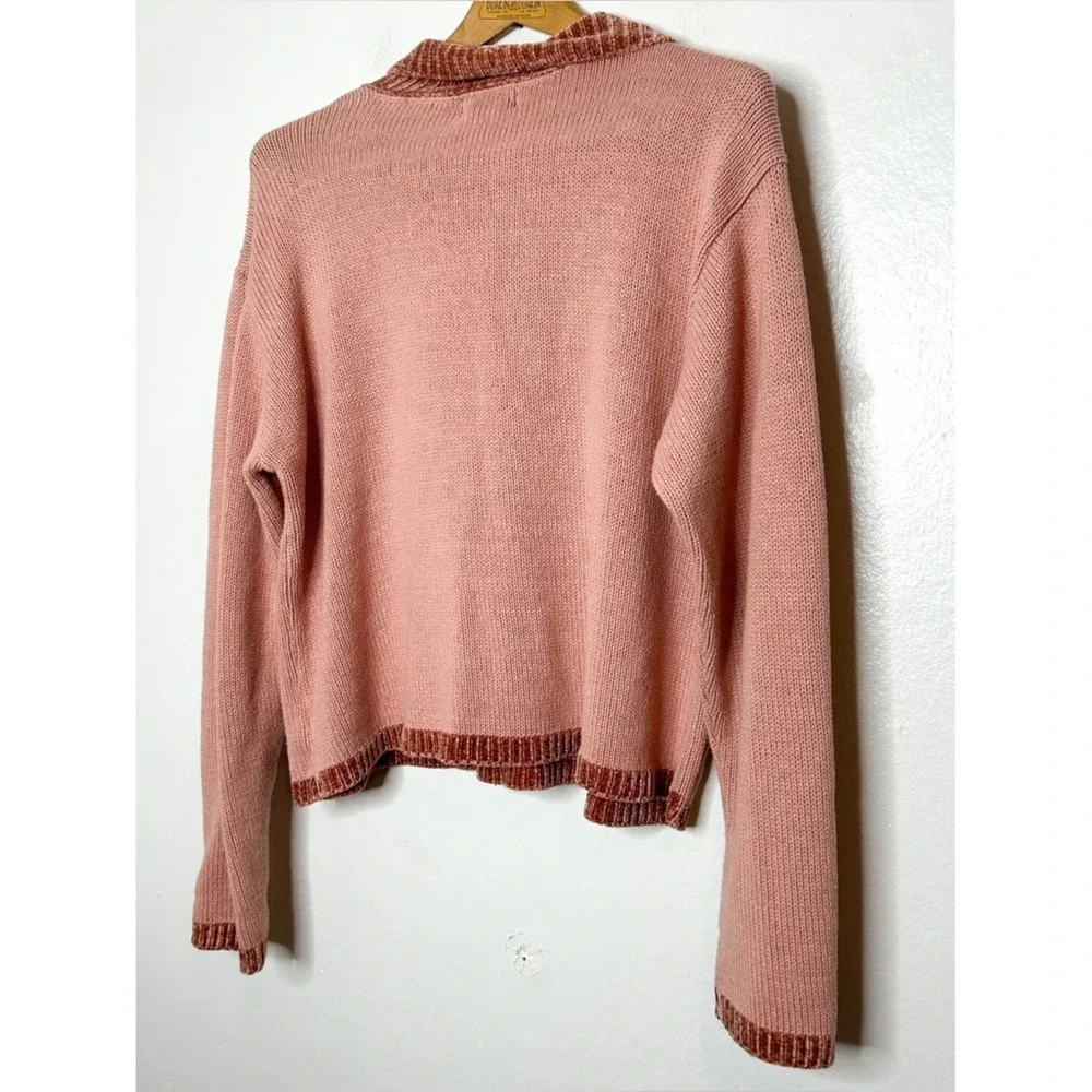 Vintage Coldwater Creek Women's Pink Chenille Collared Knit‎ Sweater XL